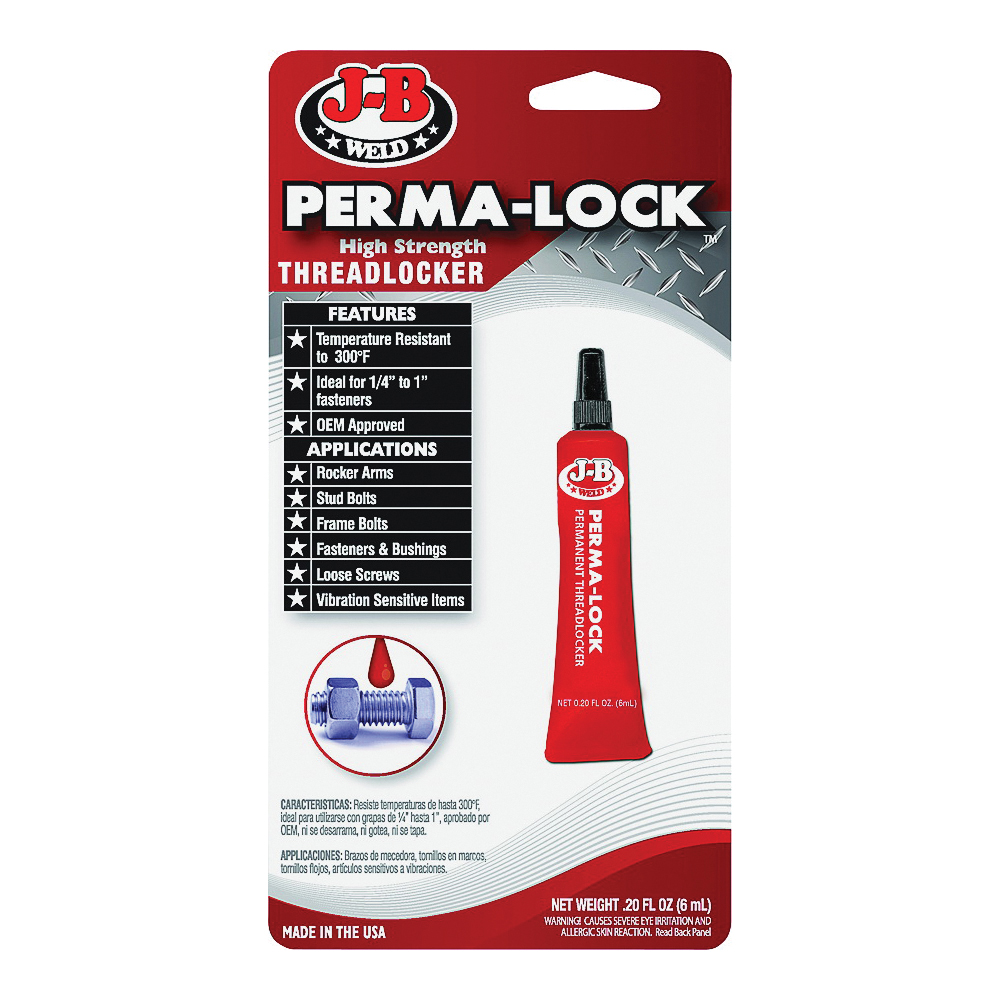J-B Weld 27106 Threadlocker, Liquid, Mild Organic, Slight, Red, 6 mL, Tube