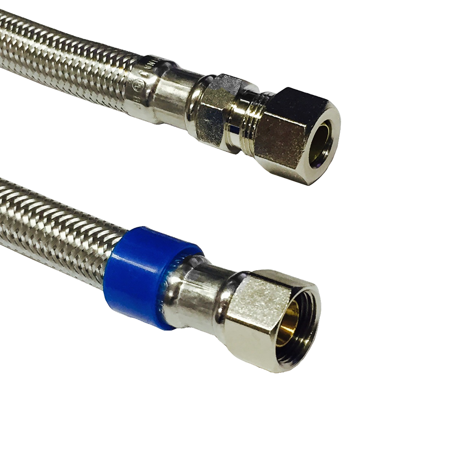 Lasco 10-0512 Braided Faucet Connector, Flexible, 3/8 in Inlet, Male Compression Inlet, 3/8 in Outlet, Silver, 12 in L