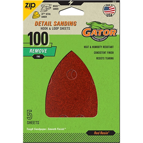 Gator 3732 Sanding Sheet, 3-1/2 in W, 5 in L, 100 Grit, Medium, Aluminum Oxide Abrasive, Paper Backing
