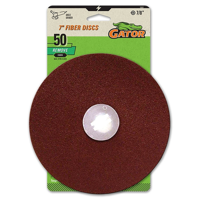 Gator 3082 Fiber Disc, 7 in Dia, 50 Grit, Coarse, Aluminum Oxide Abrasive, Fiber Backing