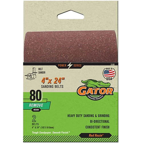 Gator 3186 Sanding Belt, 4 in W, 24 in L, 80 Grit, Medium, Aluminum Oxide Abrasive, 2/PK