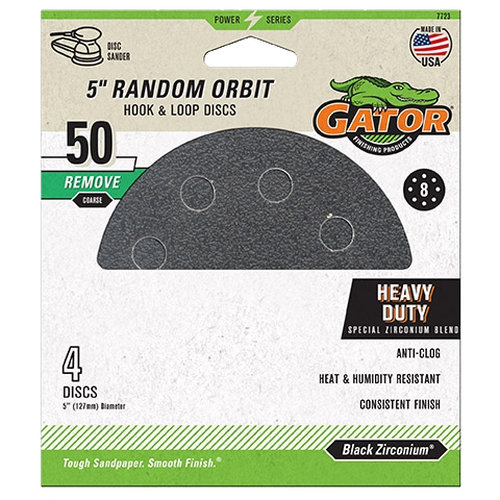 Gator CeraMax 7723 Sanding Disc, 5 in Dia, 50 Grit, Coarse, Zirconium Oxide Abrasive, Vented