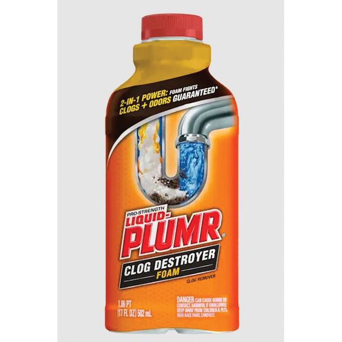 Liquid-Plumr 00216 Clog Remover, Liquid, Pale Yellow, Bleach, 17 oz Bottle