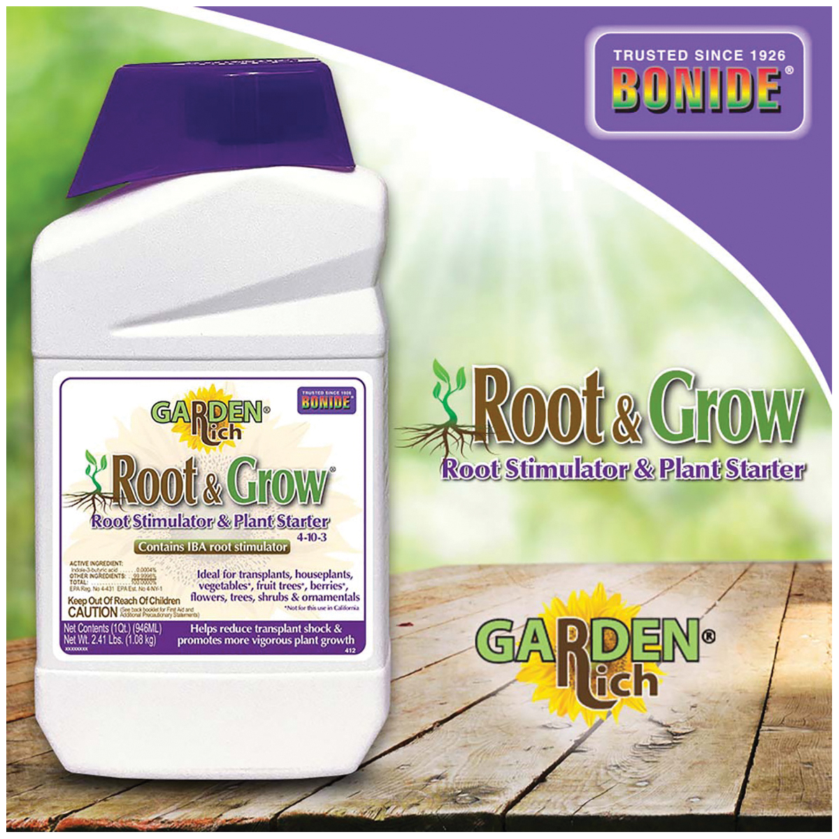 Bonide Root & Grow 412 Root Stimulator, 1 qt, Liquid, 4-10-3 N-P-K Ratio