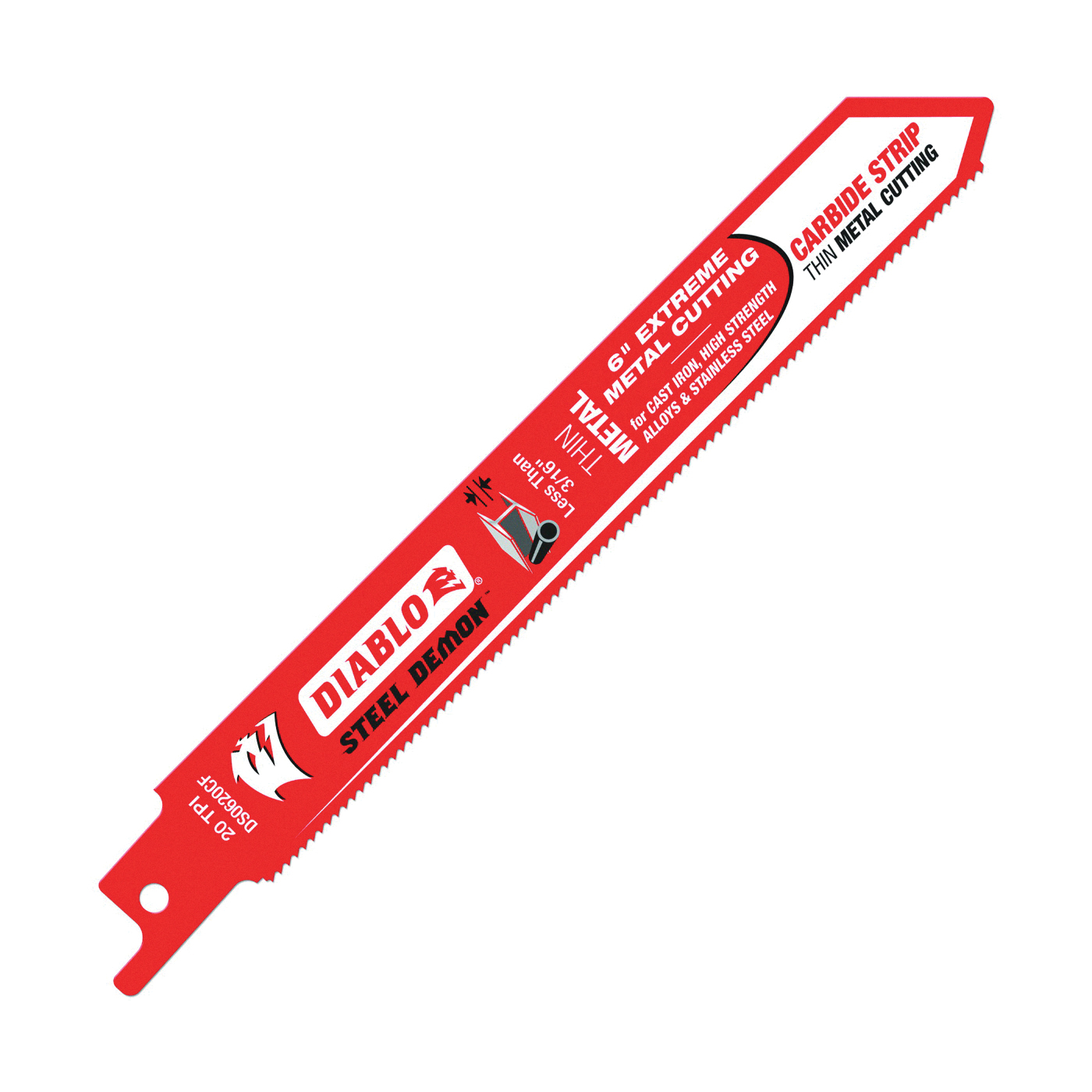 Diablo Steel Demon DS0620CF Reciprocating Saw Blade, 1 in W, 6 in L, 20 TPI, Carbide Cutting Edge