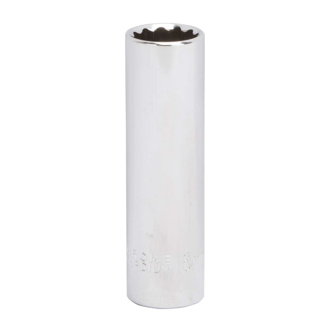 Vulcan MT6528977 Drive Socket, 16 mm Socket, 1/2 in Drive, 12-Point, Chrome Vanadium Steel, Chrome