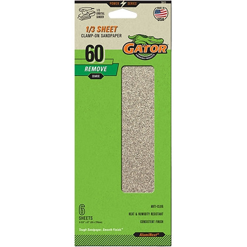 Gator 5043 Sanding Sheet, 3-2/3 in W, 9 in L, 60 Grit, Coarse, Aluminum Oxide Abrasive, Paper Backing