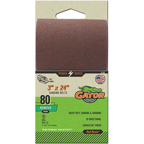 Gator 3156 Sanding Belt, 3 in W, 24 in L, Aluminum Oxide Abrasive, 80 Grit, Medium