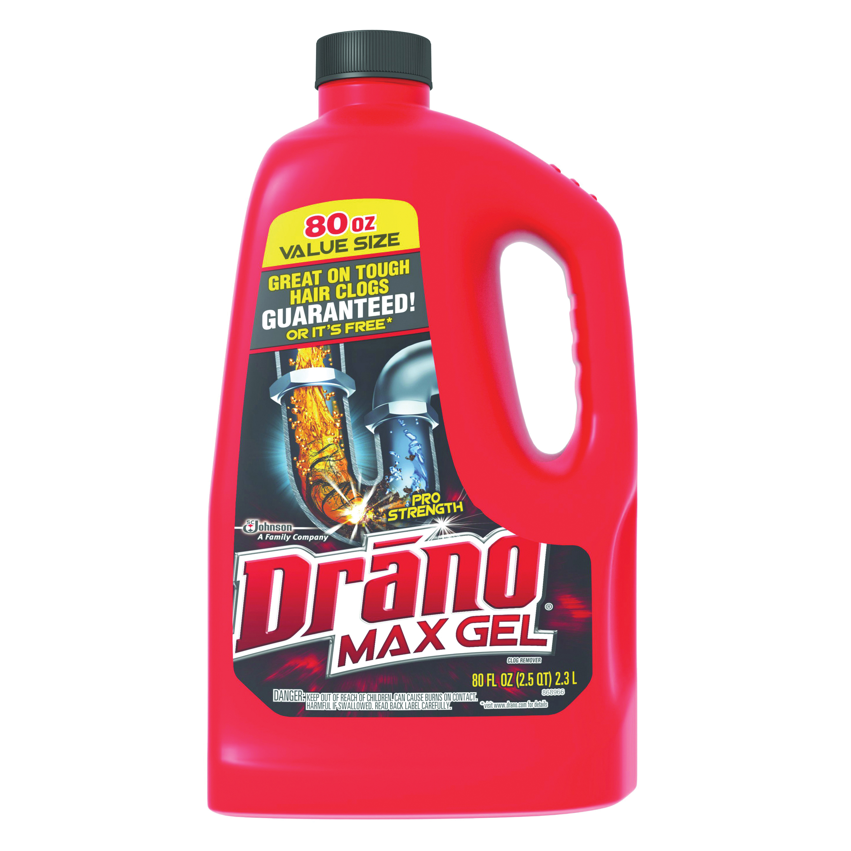 Drano Max Gel 40109 Clog Remover, Gel, Natural, Bleach, 80 oz Bottle