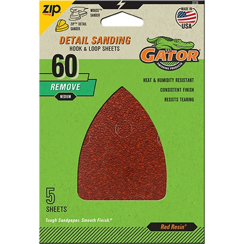Gator 3733 Sanding Sheet, 3-1/2 in W, 5 in L, 60 Grit, Coarse, Aluminum Oxide Abrasive, Paper Backing