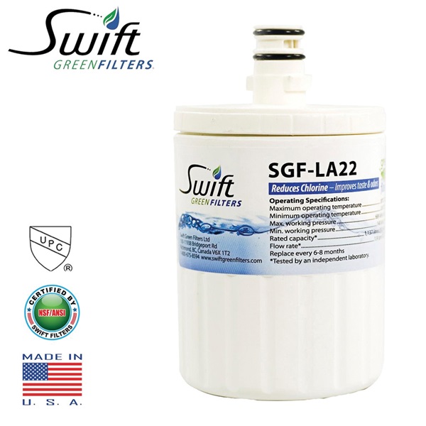Swift Green Filters SGF-LA22 Refrigerator Water Filter, 3-1/4 in Dia, 5-1/4 in, 0.5 gpm
