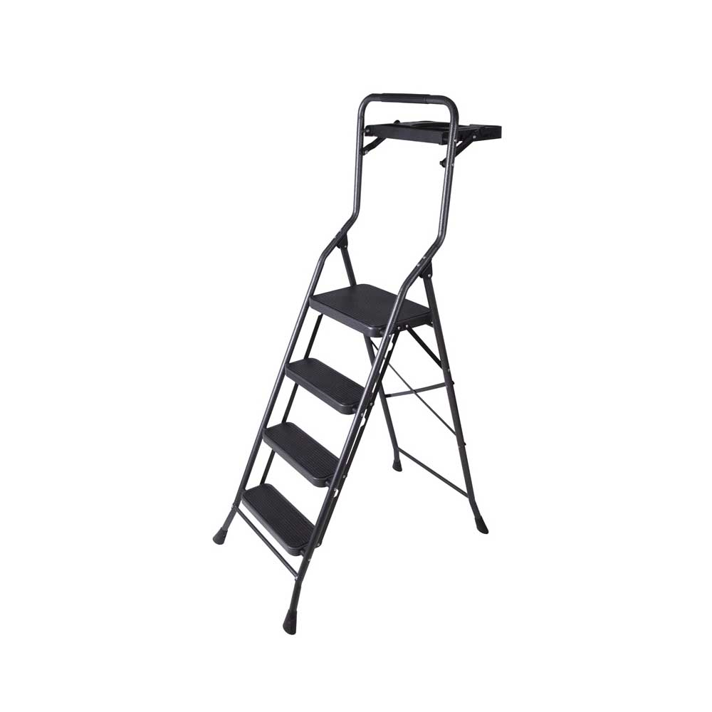Simple Spaces HB4-2H Folding Step Stool, 62-1/2 in H, 4-Step, 250 lb, 5-1/8 in D Step, Steel, Gray