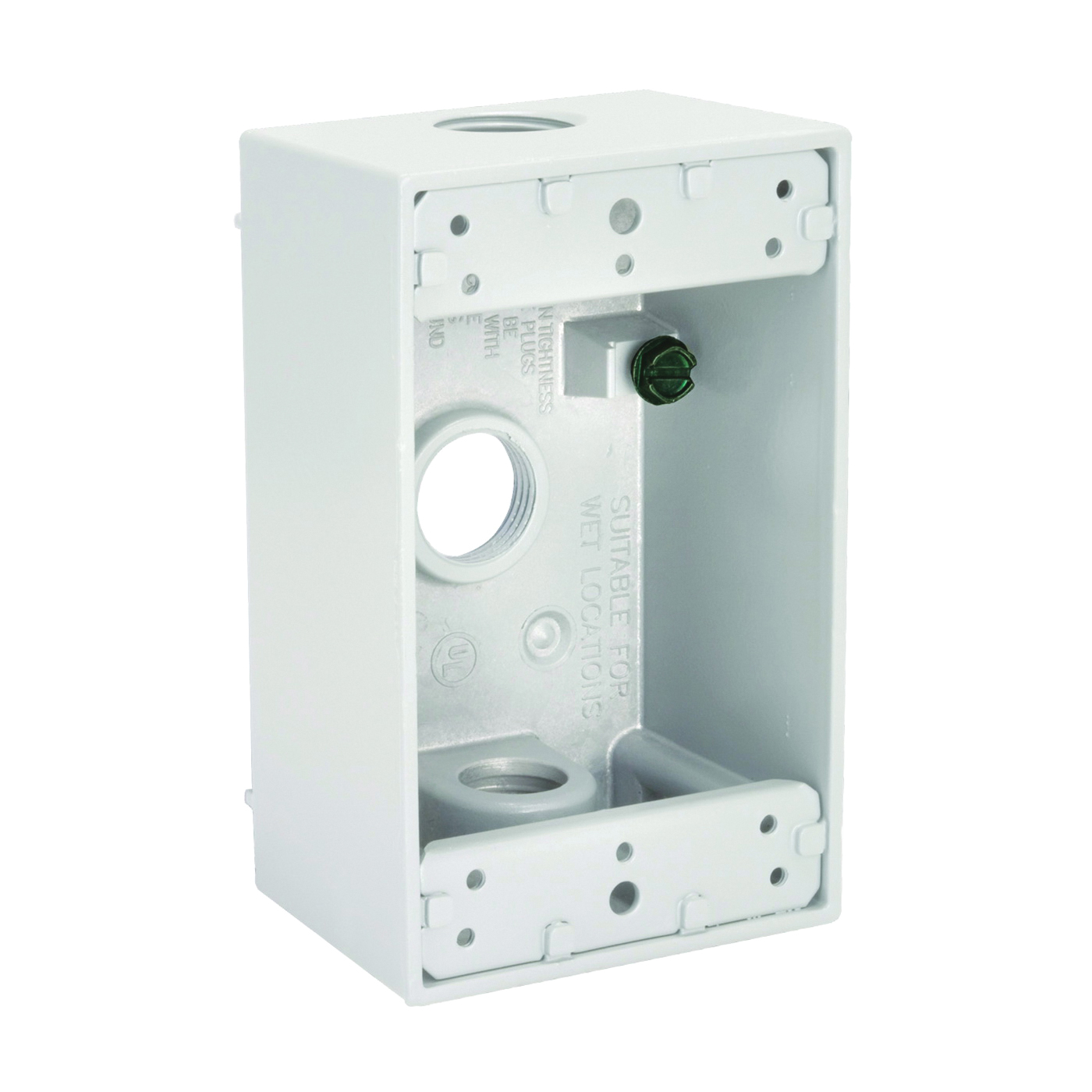 Hubbell 5320-6 Weatherproof Box, 18.3 cu-in, 3-Outlet, 1-Gang, Aluminum, White, Powder-Coated