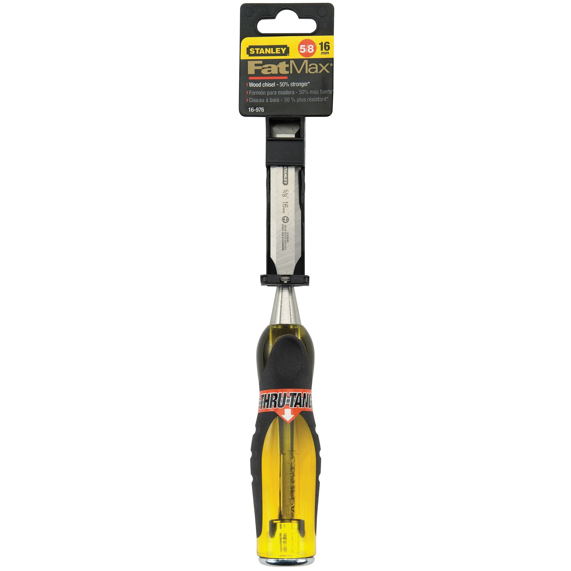 STANLEY Fatmax Thru-Tang 16-976 Chisel, 5/8 in Tip, 9 in OAL, Chrome Carbon Alloy Steel Blade, Ergonomic Handle