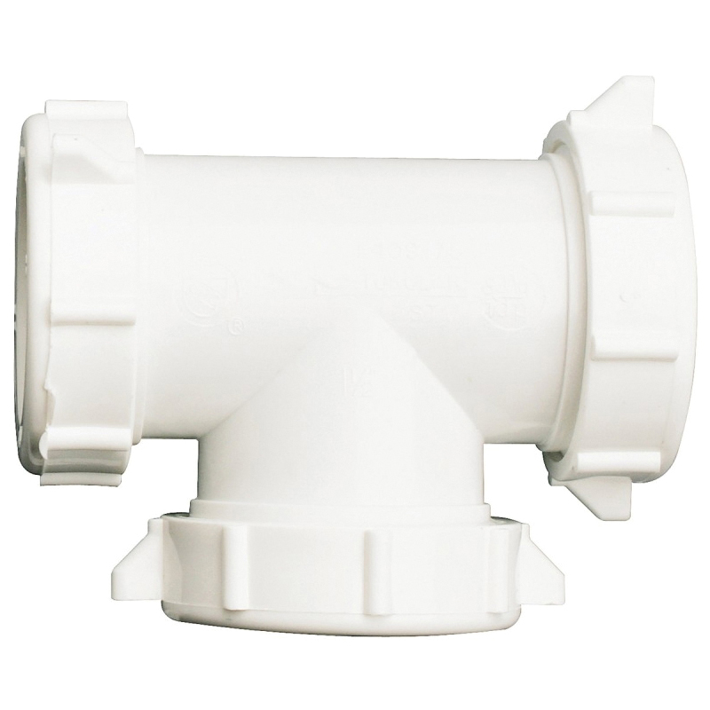 Plumb Pak PP55-6W Coupling Tee, 1-1/2 in, Slip-Joint, Plastic, White