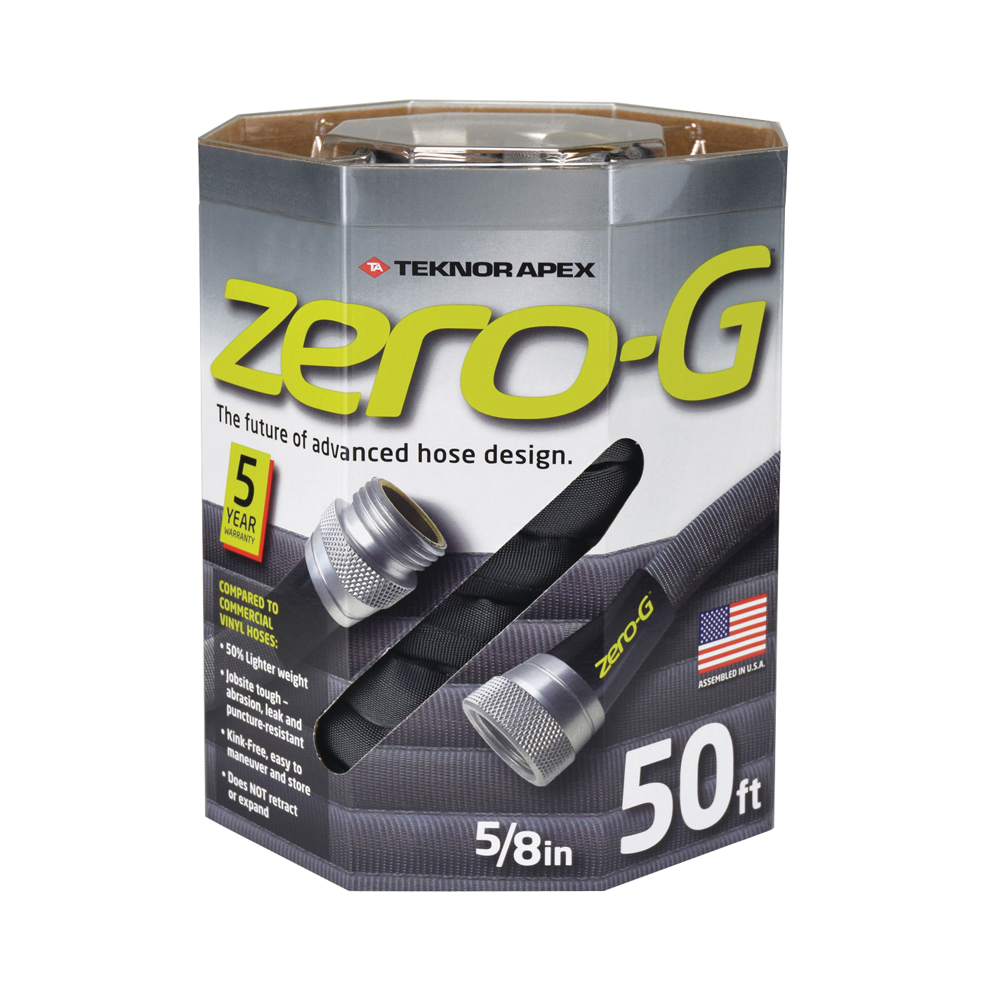 Zero-G 4001-50 Garden Hose, 50 ft L, Vinyl, Gray