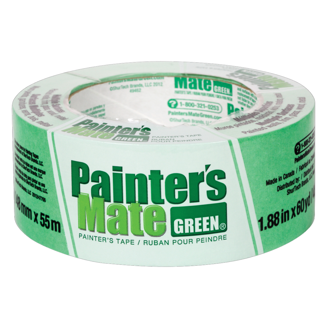 Painter's Mate 667016 Painter's Tape, 60 yd L, 1.88 in W, Rubber Backing, Green