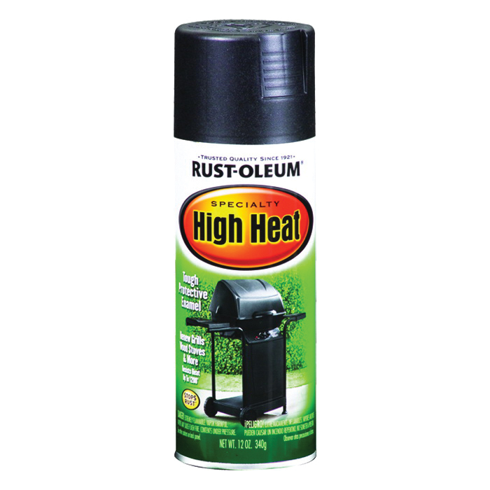Rust-Oleum 7778830 High-Heat Spray Paint, Flat, Barbecue Black, 12 oz Can, Oil