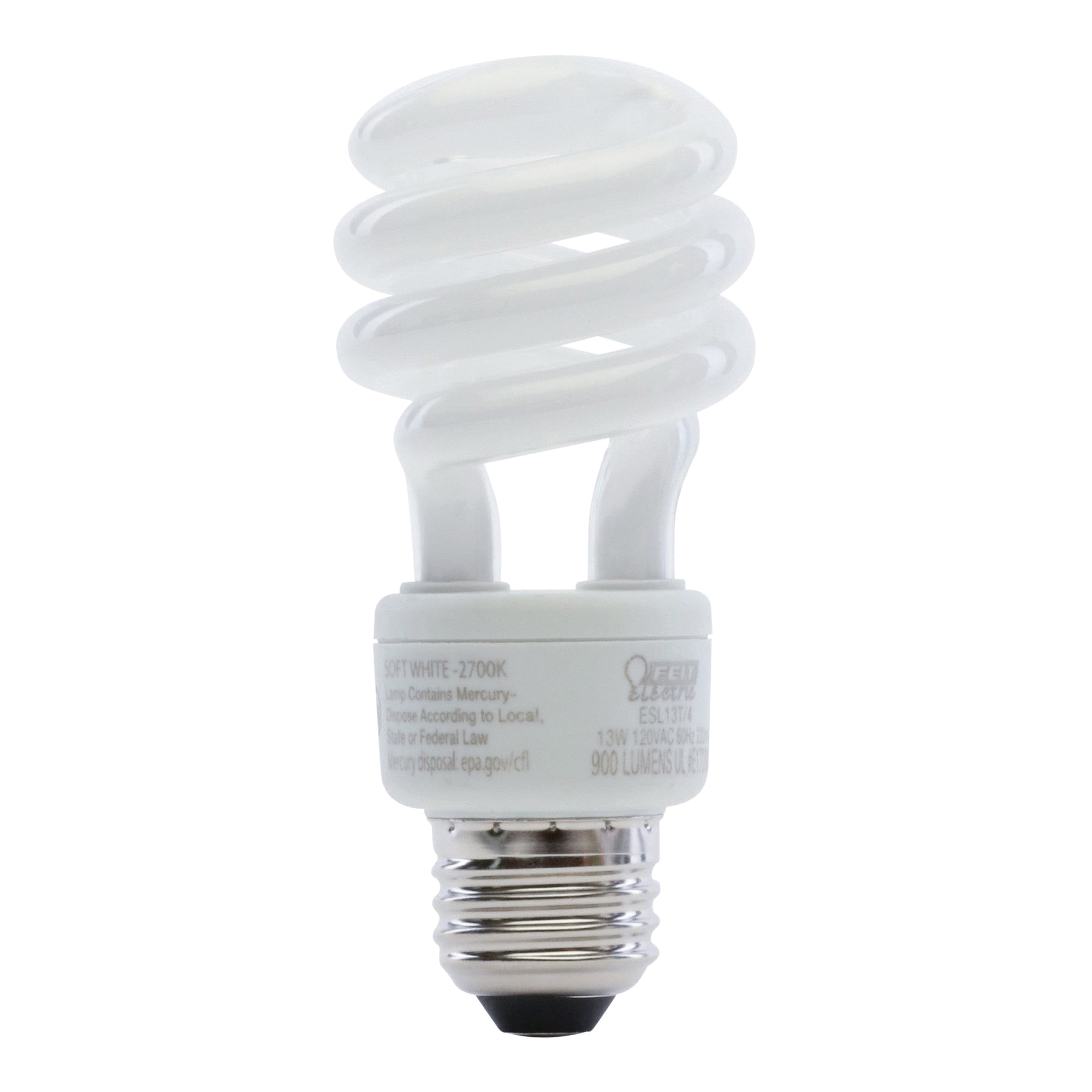 Feit Electric ESL13T/4 Compact Fluorescent Bulb, 13 W, Twist Lamp, E26 Medium Lamp Base, 825 Lumens, 2700 K Color Temp
