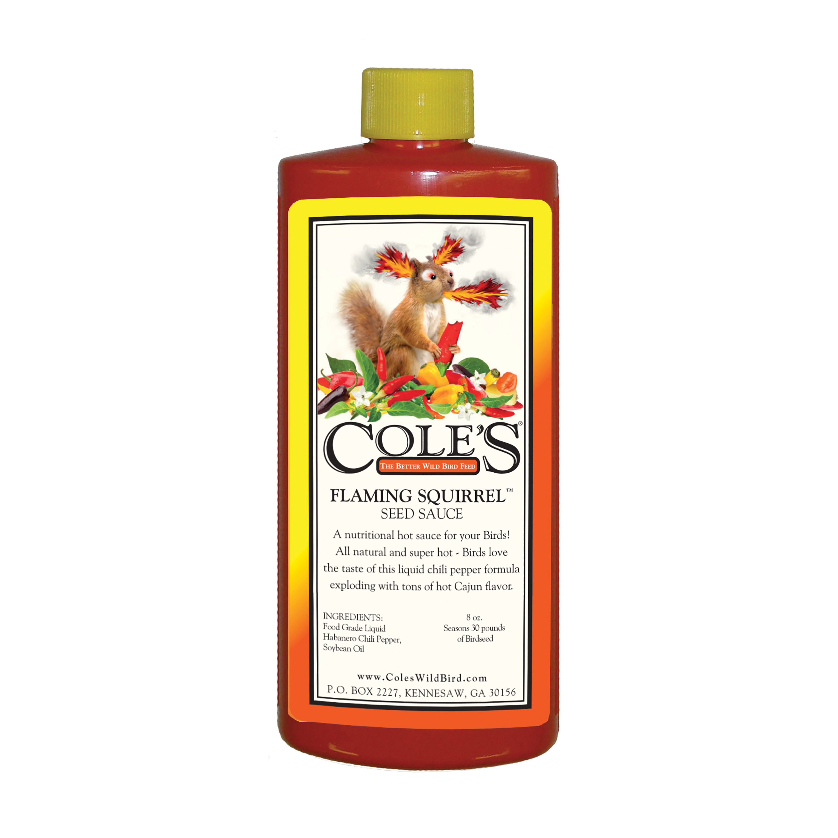 Cole's Flaming Squirrel Seed Sauce FS08 Soybean Oil Bird Seed, 8 oz, Cajun, Bottle