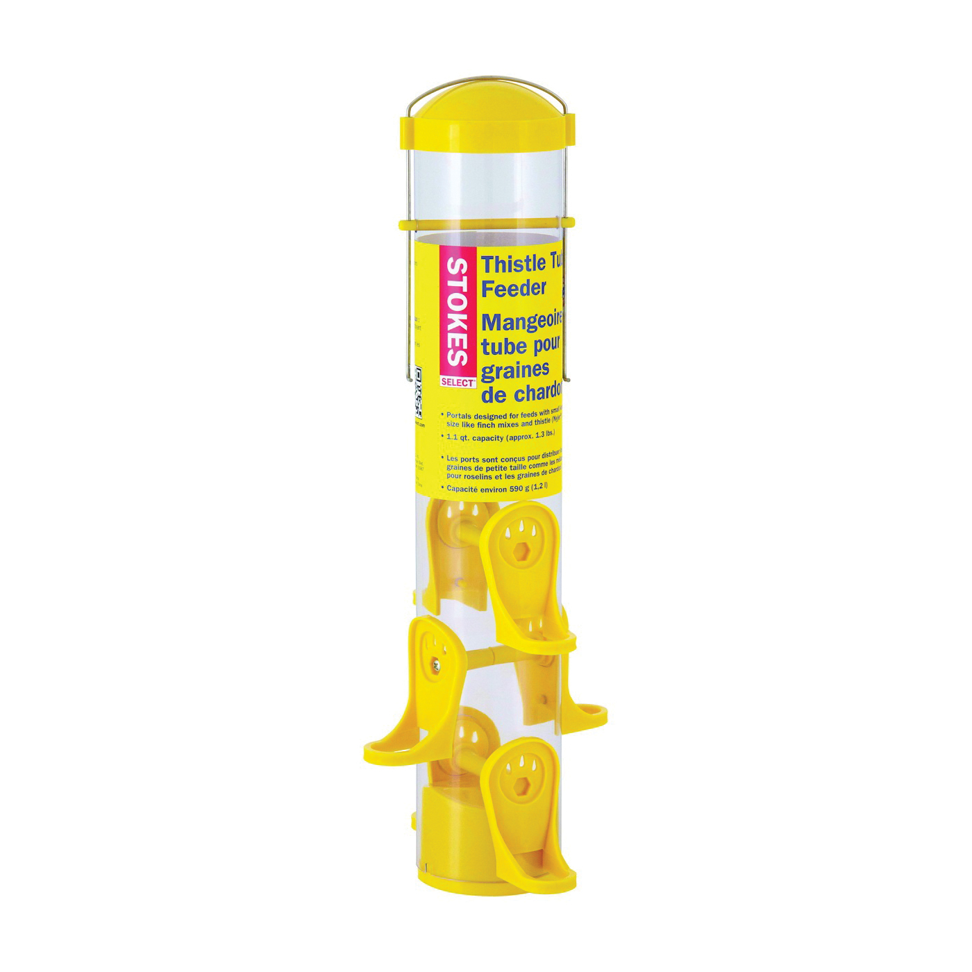 Stokes Select 38224 Thistle Bird Feeder, 15 in H, 1.1 qt, Plastic, Clear Yellow, Hanging