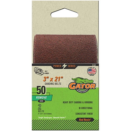 Gator Red Resin 3147 Sanding Belt, 3 in W, 21 in L, 50 Grit, Coarse, Aluminum Oxide Abrasive