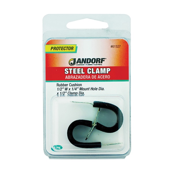 Jandorf 61527 Cushion Clamp, 1/2 in Max Bundle Dia, 1/2 in W, Rubber/Steel, Black