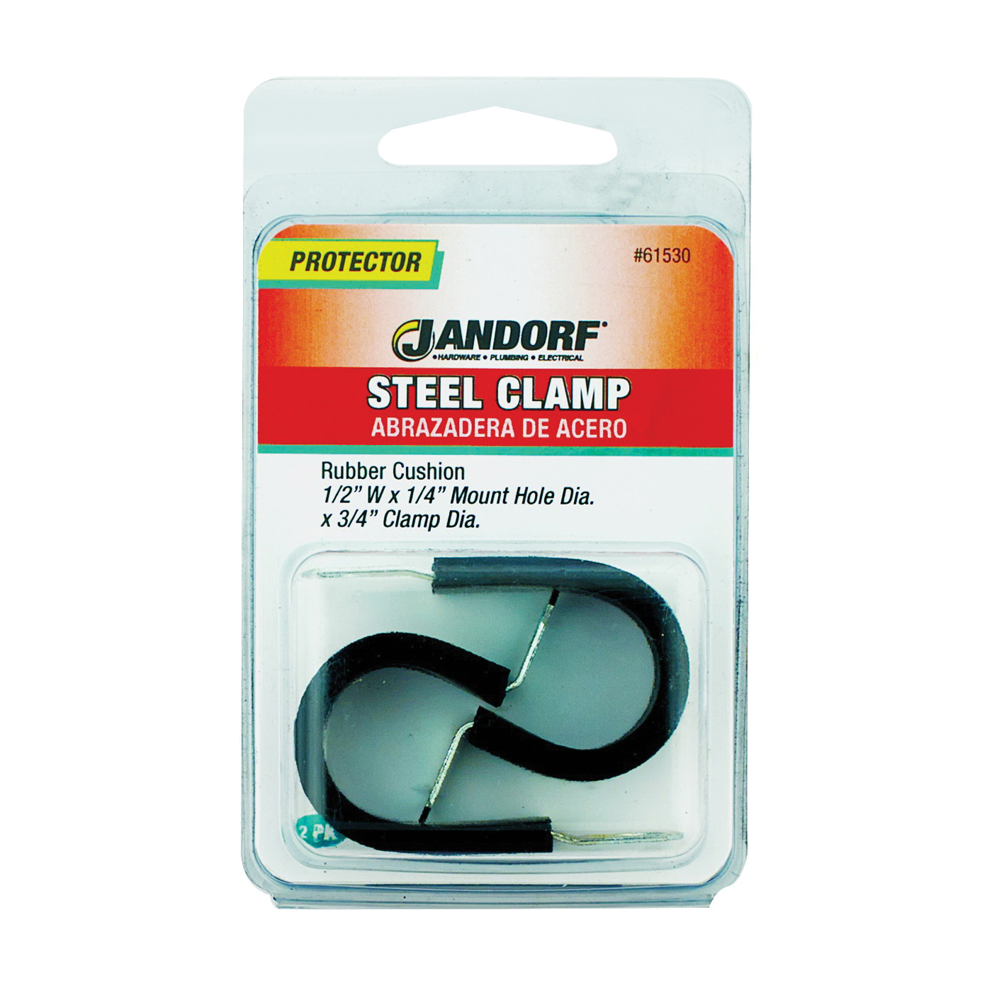 Jandorf 61530 Cushion Clamp, 3/4 in Max Bundle Dia, 1/2 in W, Rubber/Steel, Black