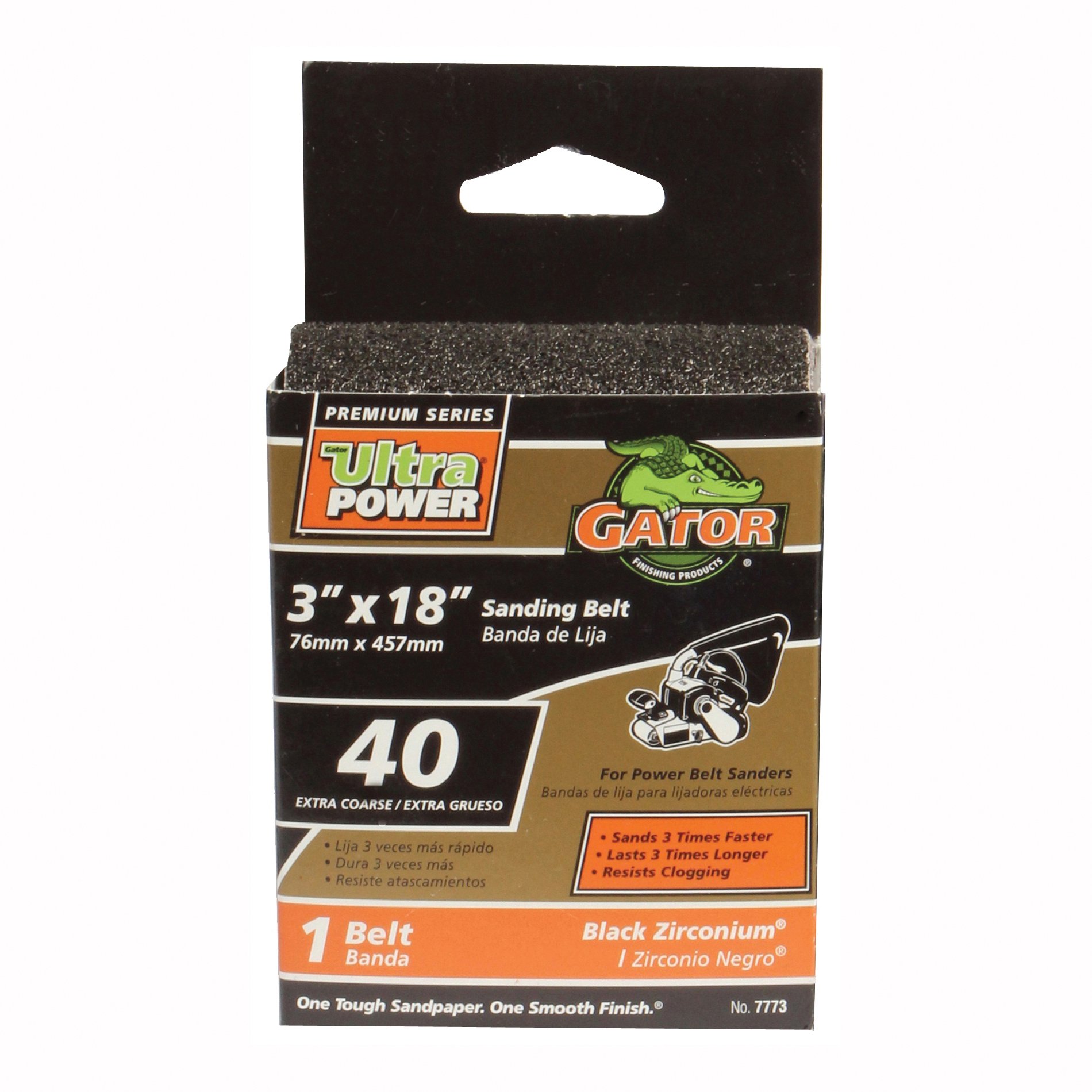 Gator 7773 Sanding Belt, 3 in W, 18 in L, 40 Grit, Extra Coarse, Zirconium Oxide Abrasive