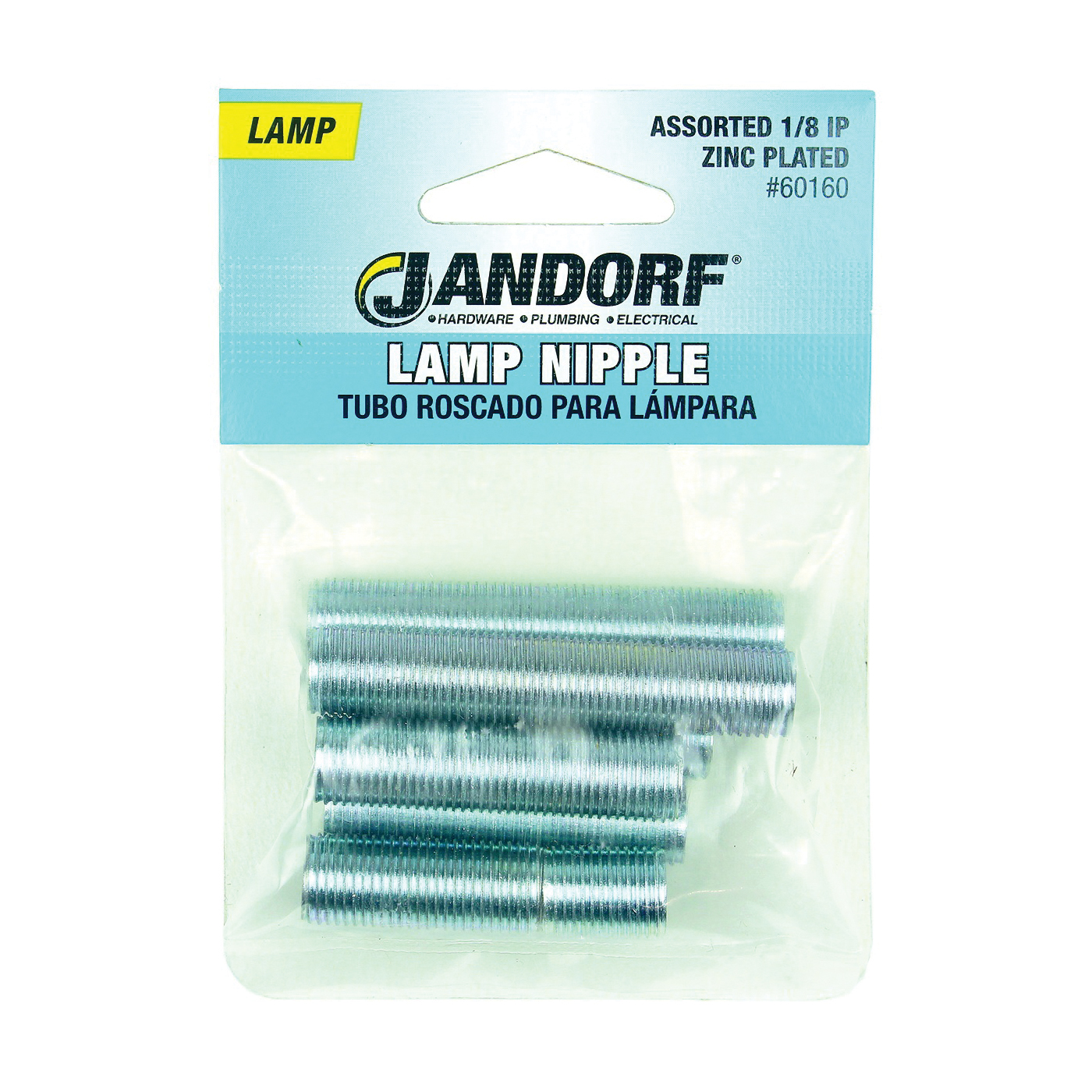 Jandorf 60160 Lamp Nipple Assortment, Specifications: 1/8 IP Thread, Zinc