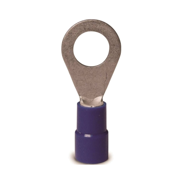 Gardner Bender 20-105 Ring Terminal, 600 V, 16 to 14 AWG Wire, 12 to 1/4 in Stud, Vinyl Insulation, Copper Contact, Blue