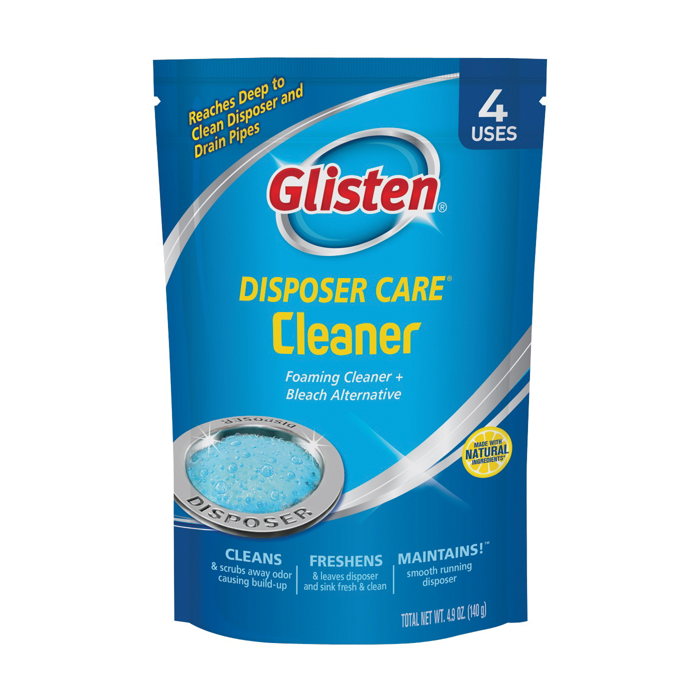 Glisten Disposer Care DP06N-PB Garbage Disposer Cleaner, 4.9 oz Pack, Powder, Lemon, Blue
