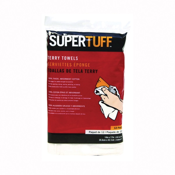 Trimaco SuperTuff 10750 Terry Towel, 17 in L, 14 in W, Cotton, White