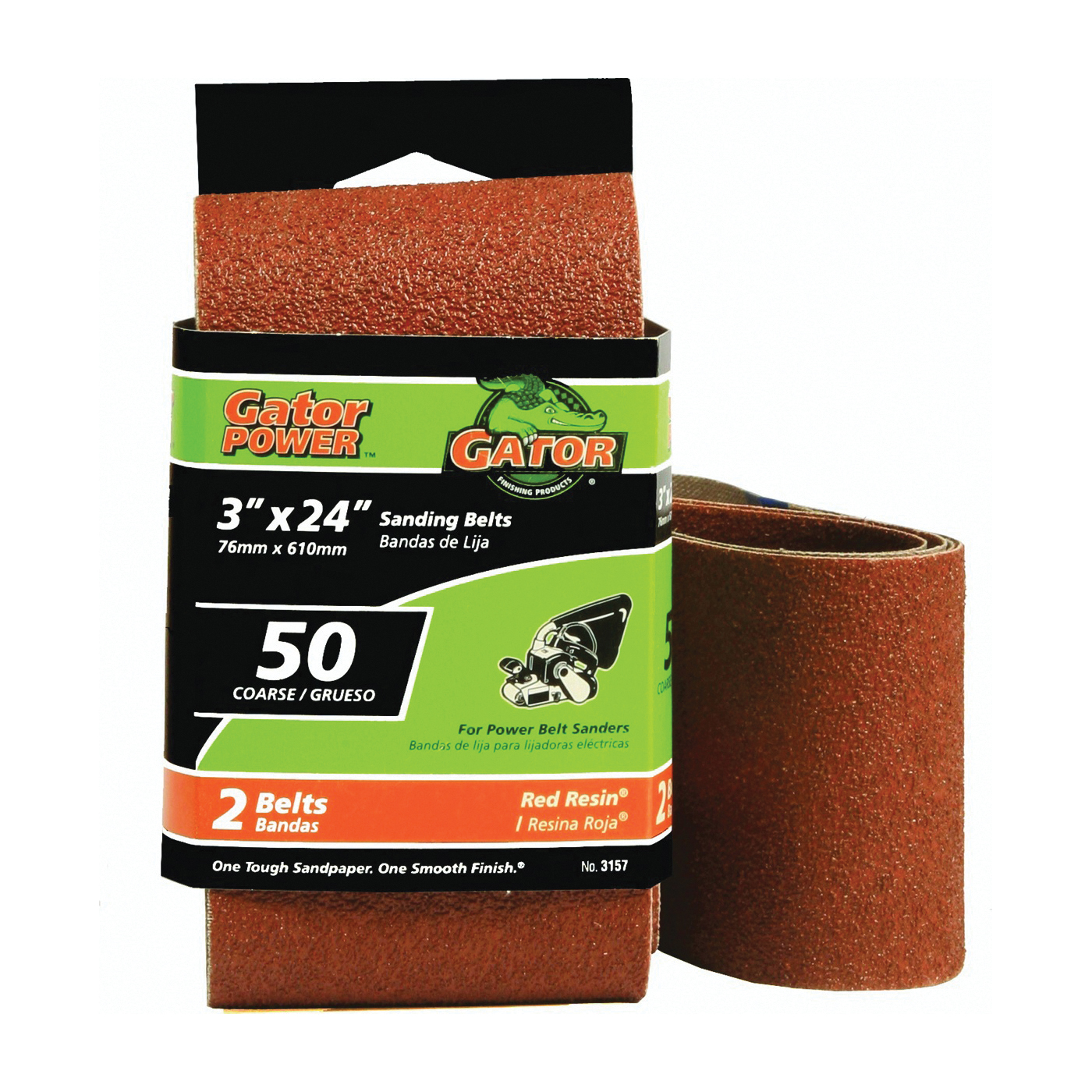 Gator 3157 Sanding Belt, 3 in W, 24 in L, Aluminum Oxide Abrasive, 50 Grit, Coarse