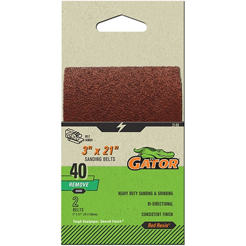 Gator Red Resin 3148 Sanding Belt, 3 in W, 21 in L, 40 Grit, Extra Coarse, Aluminum Oxide Abrasive