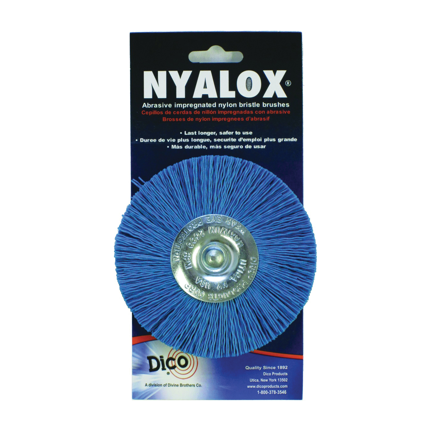 Dico 541-784-4 Mounted Wheel Brush, 1/4 in Arbor/Shank, Nylon Bristle, 4 in Dia