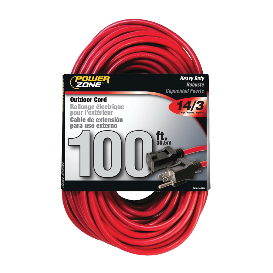 PowerZone OR514735/506735 Extension Cord, 14 AWG Cable, 100 ft L, 125 V, Red