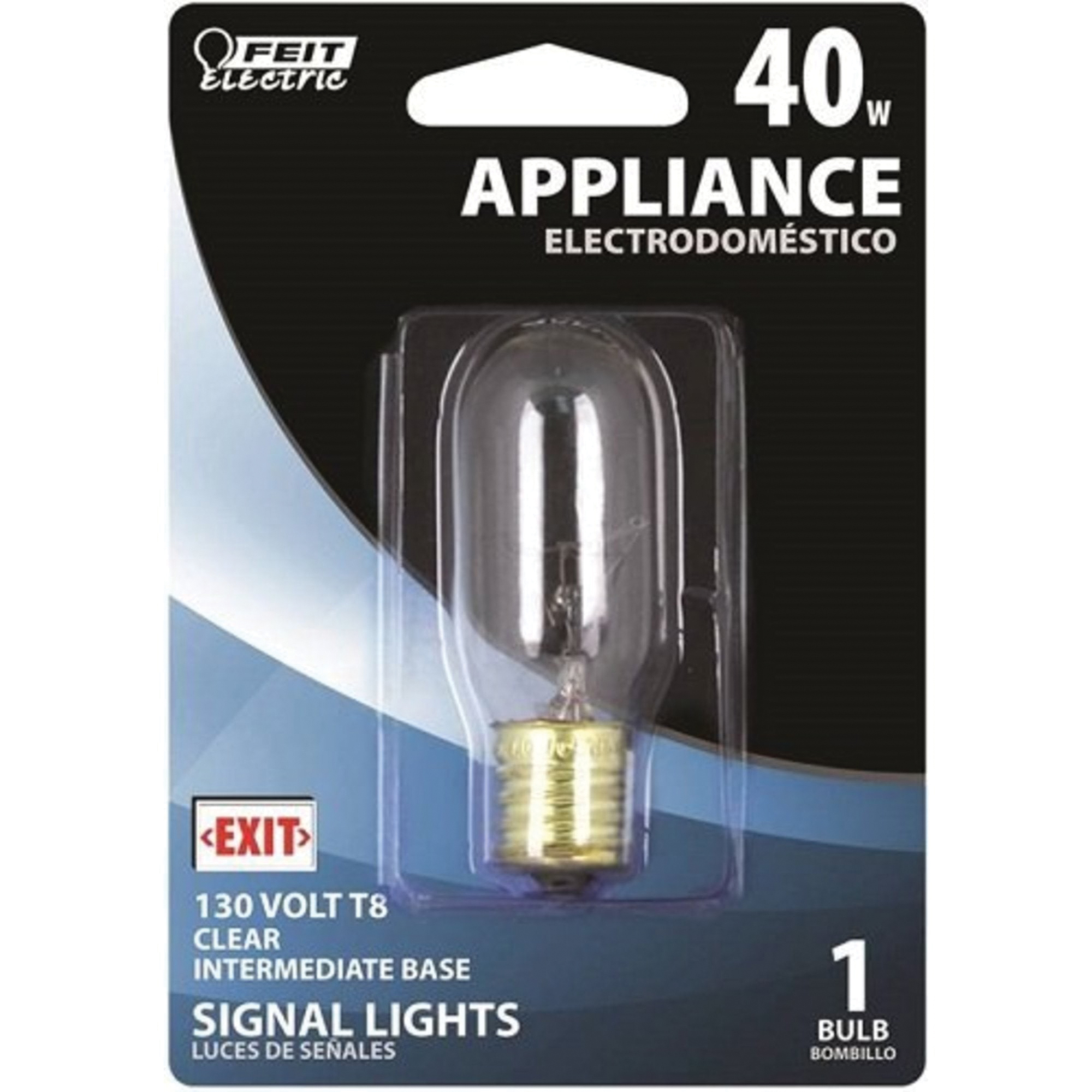 Feit Electric BP40T8N-130 Incandescent Bulb, 40 W, T8 Lamp, E17 Lamp Base, 300 Lumens, 2700 K Color Temp, Soft White