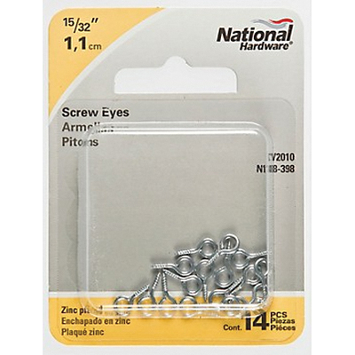 National Hardware N118-398 Screw Eye, #217-1/2, 0.054 in Dia Wire, 0.16 in L Thread, 0.47 in OAL, 5 lb Working Load