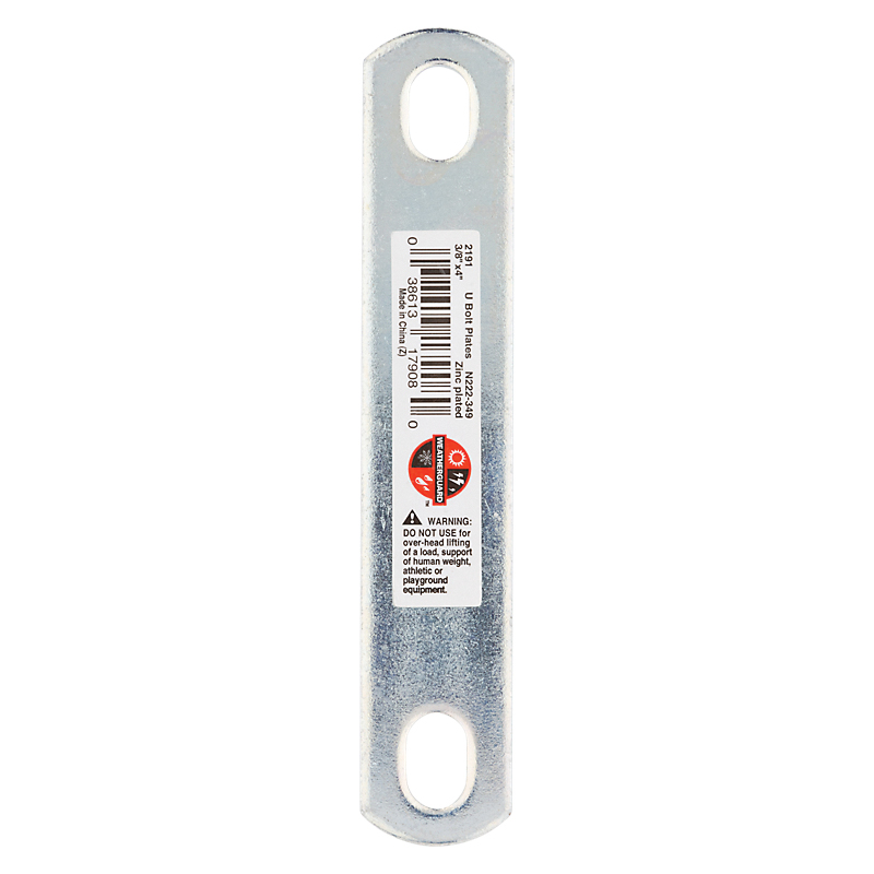 National Hardware 2191BC Series N222-349 U-Bolt Plate, 5.38 in L, 1.02 in W, 0.44 in Bolt Hole, 4 in Between Hole, Steel