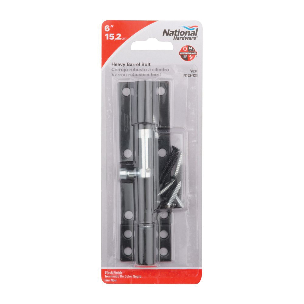 National Hardware N152-126 Barrel Bolt, 0.39 in Dia Bolt Head, 6 in L Bolt, Steel