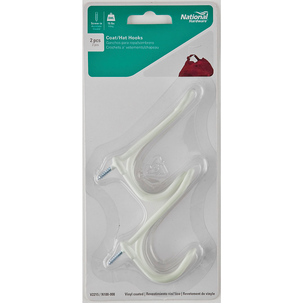 National Hardware V2215 Series N188-008 Coat and Hat Hook, 15 lb, Steel