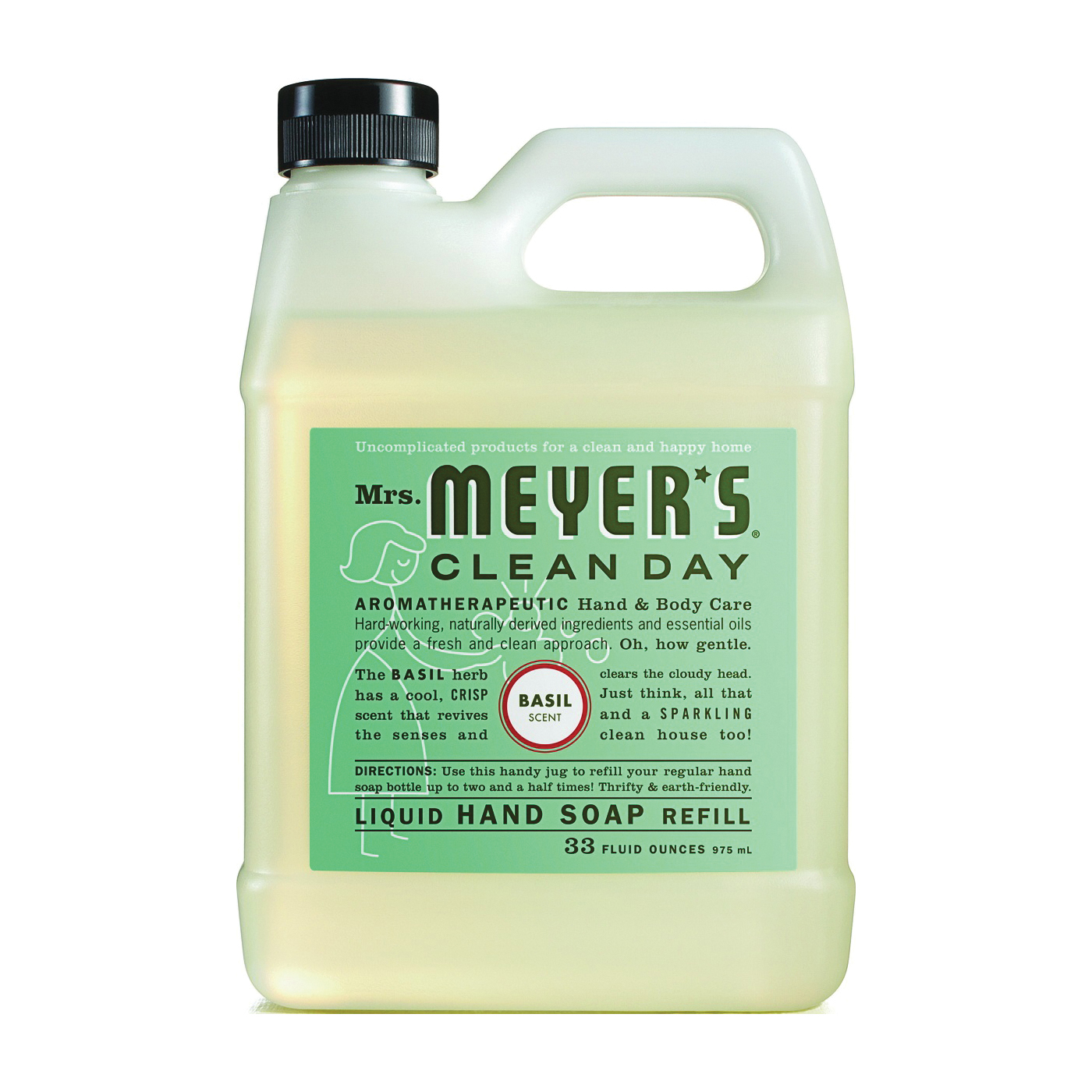 Mrs. Meyer's 14163 Hand Soap Refill, Liquid, Colorless, Basil, 33 oz Jug