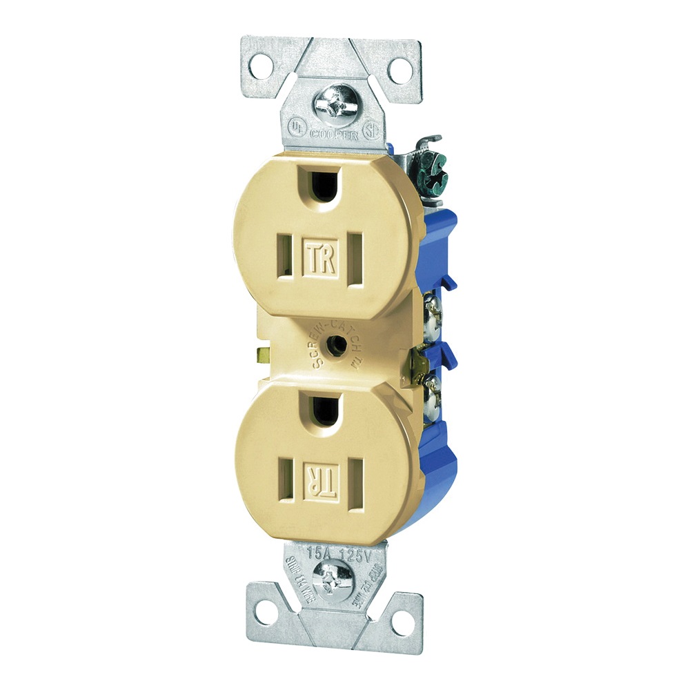 Eaton Wiring Devices TR270V-BOX Duplex Receptacle, PVC, Ivory, 2-Pole, 15 A, 125 V, 3-Wire, NEMA: 5-15R