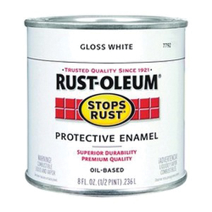 Stops Rust 7792730 Enamel Paint, Oil Base, Gloss Sheen, White, 0.5 pt, Can, 50 to 90 sq-ft/qt Coverage Area