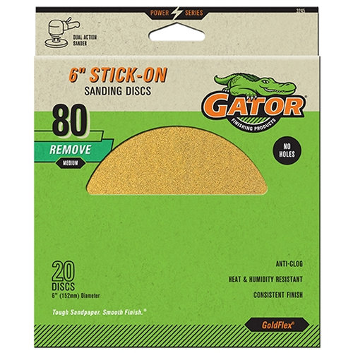 Gator GoldFlex 3245 Sanding Disc, 6 in Dia, Coated, 80 Grit, Medium, Aluminum Oxide Abrasive, Paper Backing