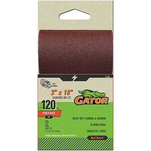 Gator 3149 Sanding Belt, 120 Grit, Fine, Aluminum Oxide Abrasive, 3 in W, 18 in L