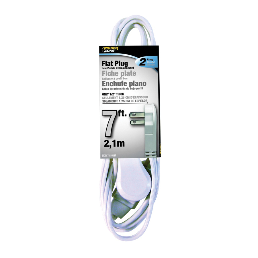 PowerZone OR920607 Extension Cord, 16 AWG Cable, 7 ft L, 125 V, White