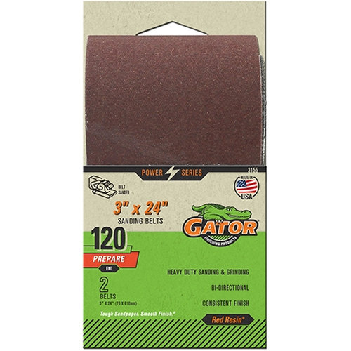 Gator 3155 Sanding Belt, 3 in W, 24 in L, Aluminum Oxide Abrasive, 120 Grit, Fine