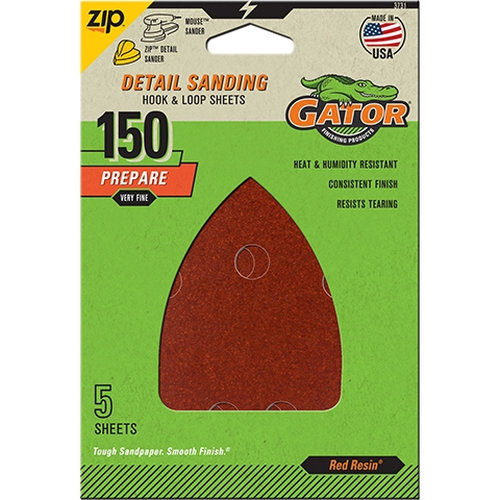 Gator 3731 Sanding Sheet, 3-1/2 in W, 5 in L, 150 Grit, Fine, Aluminum Oxide Abrasive, Paper Backing